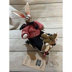 VTG Water St. Folk Art Rabbit Terry Mikec Winter Sledding Primitive w/ Bear TB9